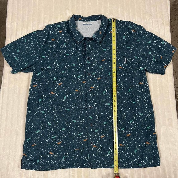 Columbia PFG Navy Button Up Performance Fishing Shirt Mahi/Tuna Print Vented XL - Picture 2 of 7